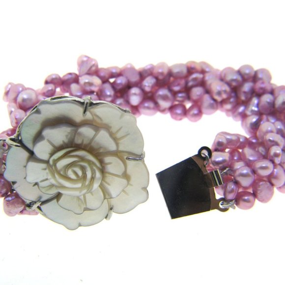 14k Fresh Water Pink  Bracelet Flower Brooch clasp. - Picture 2 of 2